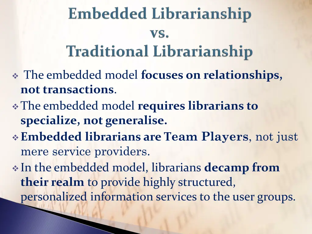 the embedded model focuses on relationships