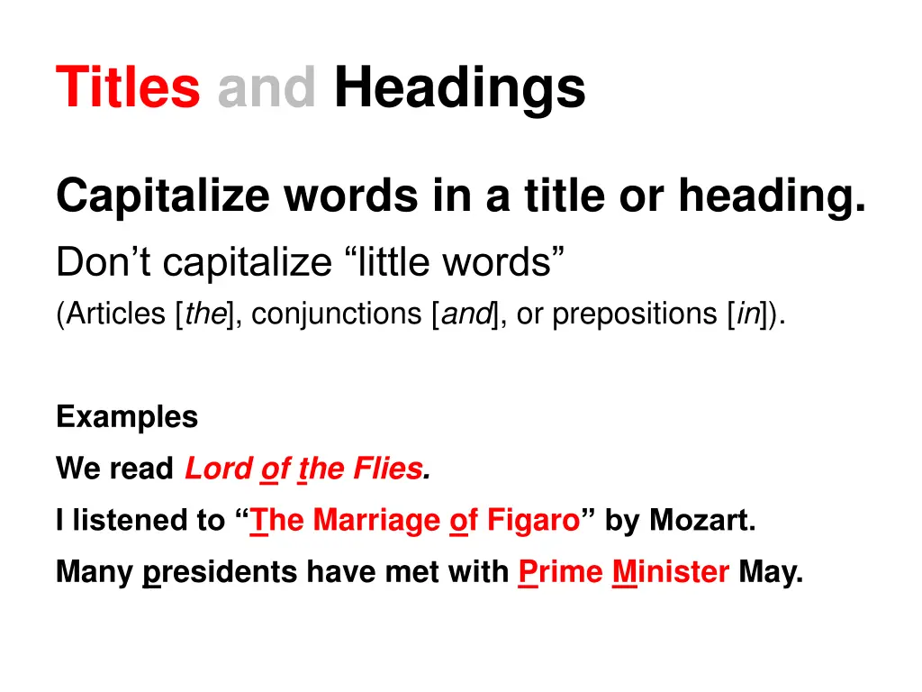 titles and headings