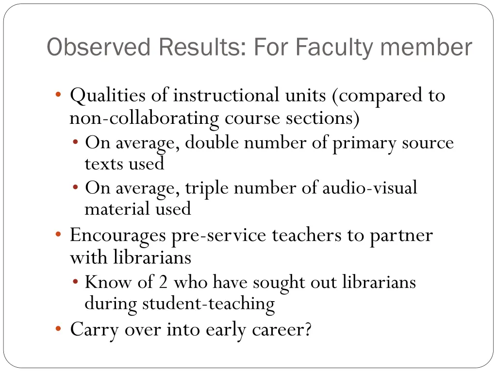 observed results for faculty member