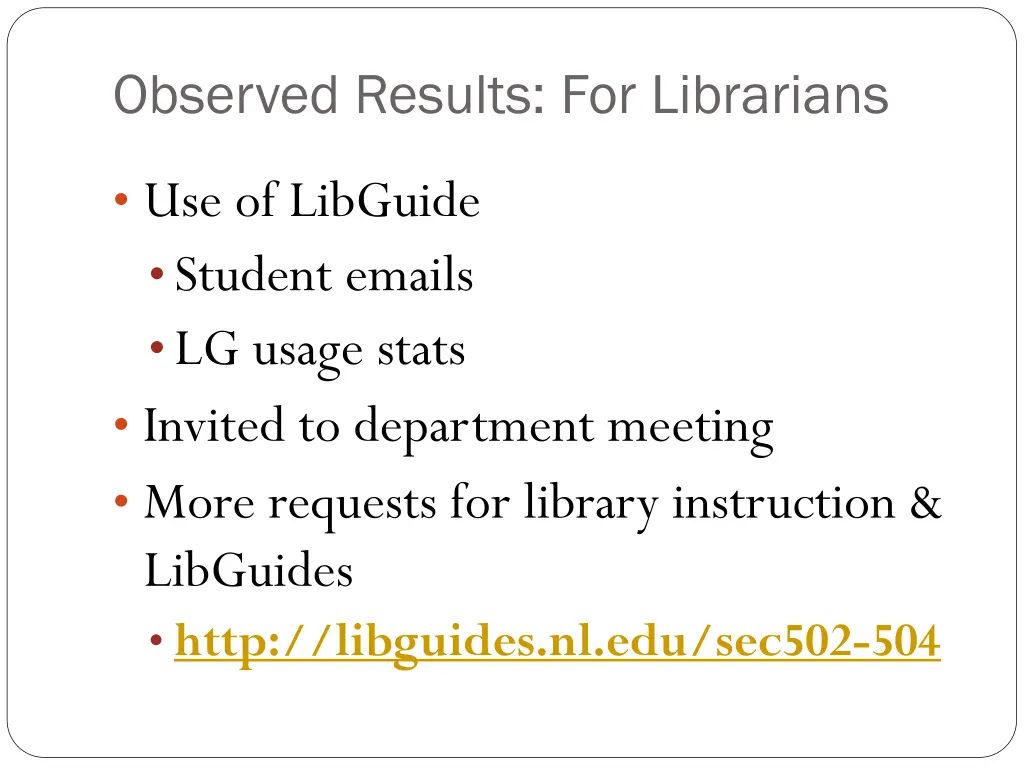 observed results for librarians