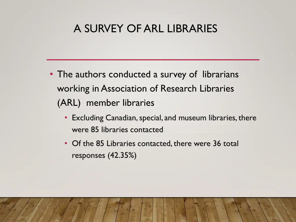 a survey of arl libraries