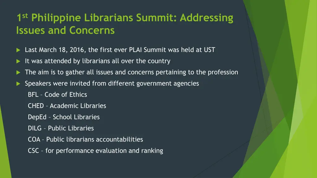 1 st philippine librarians summit addressing