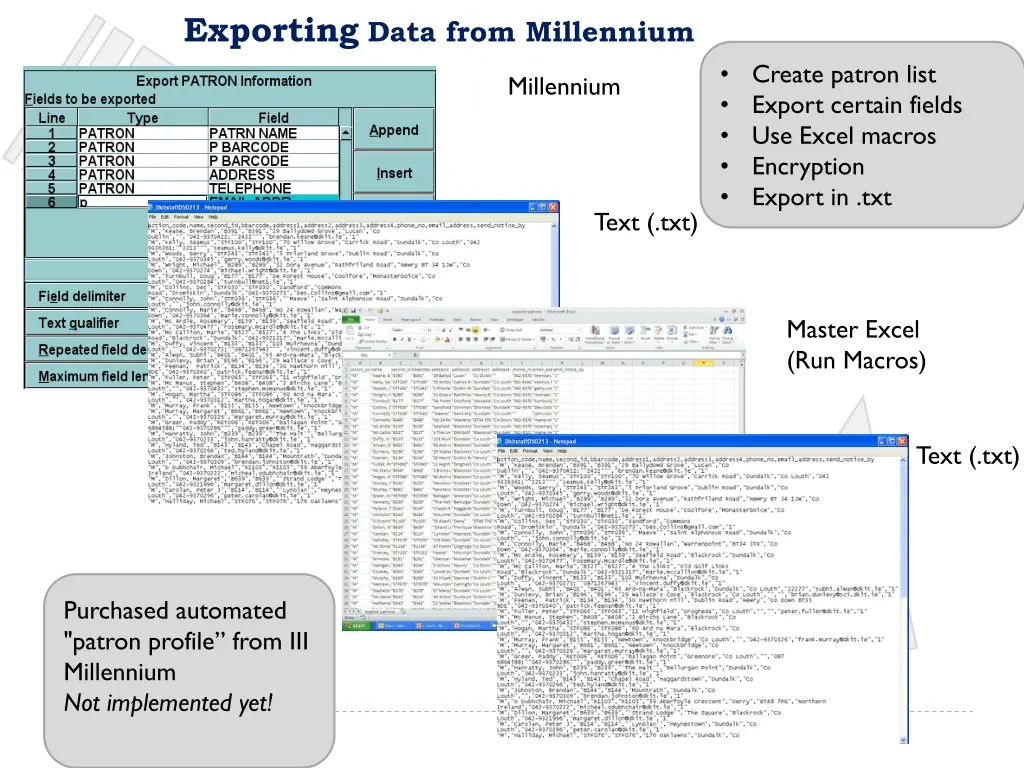 exporting data from millennium