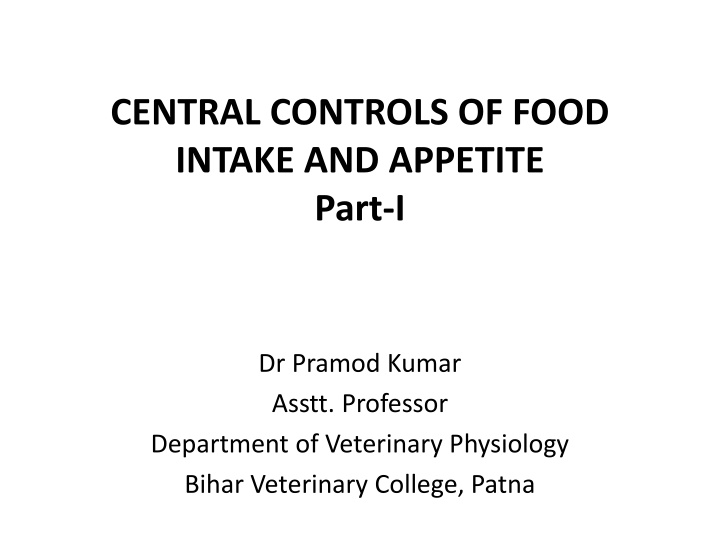 central controls of food intake and appetite part