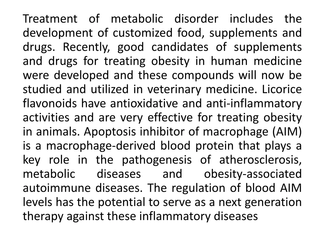 treatment of metabolic disorder includes