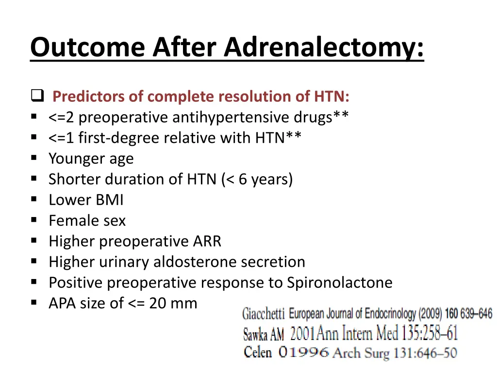 outcome after adrenalectomy 1