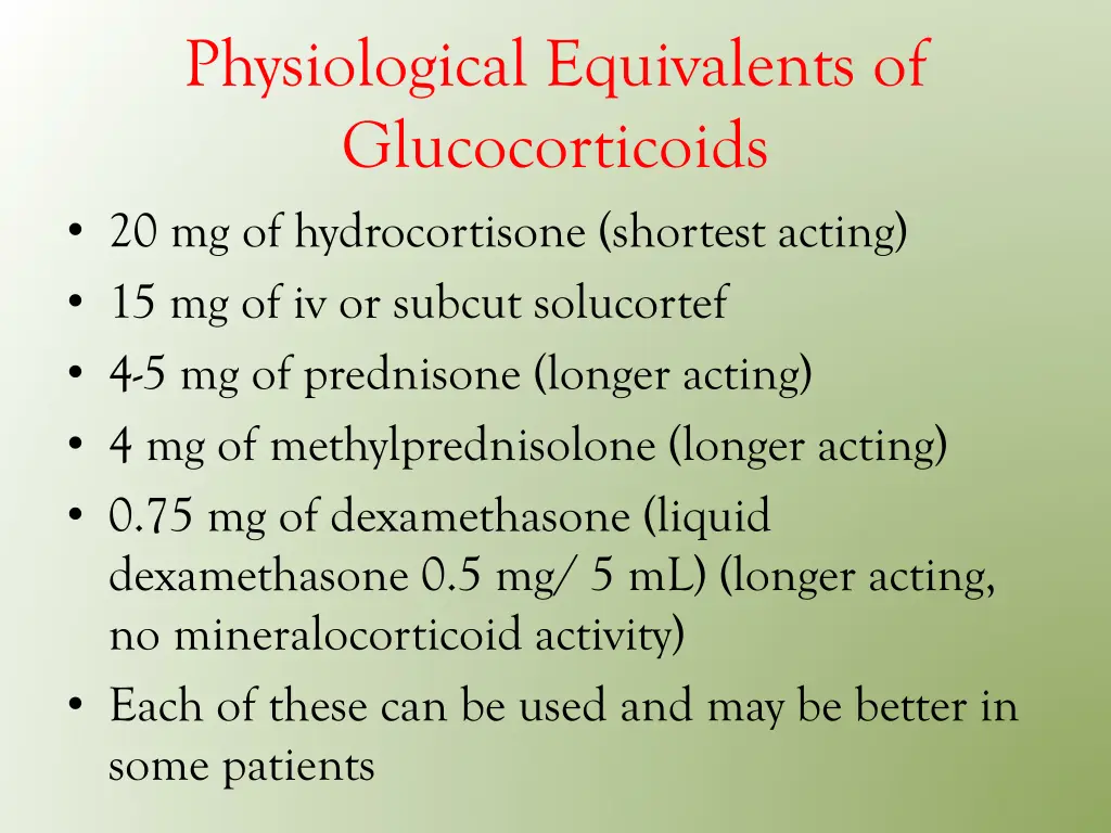 physiological equivalents of glucocorticoids