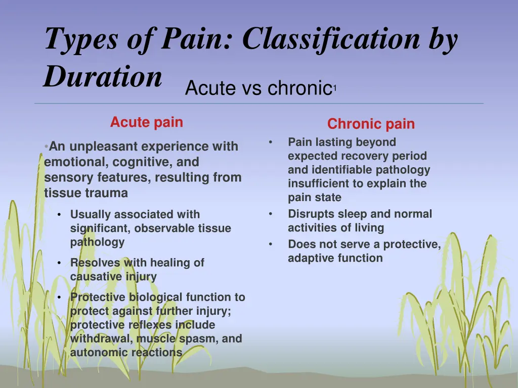 types of pain classification by duration acute