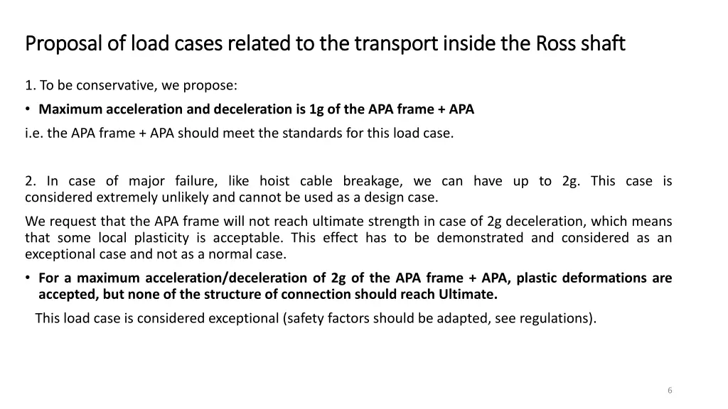 proposal of load cases related to the transport