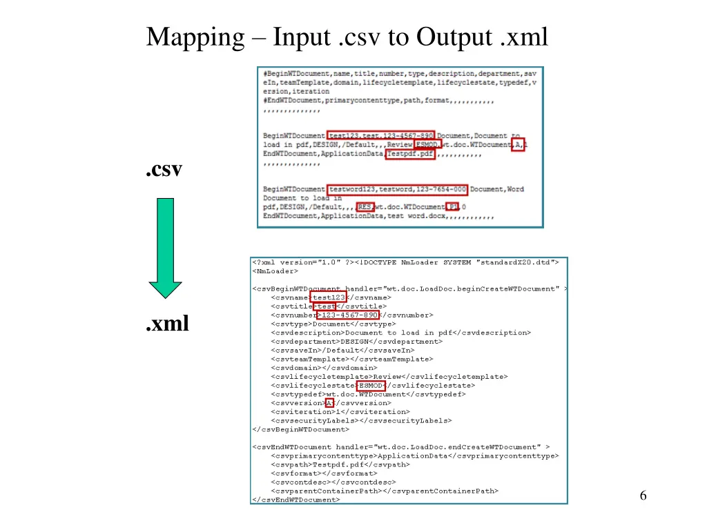 mapping input csv to output xml