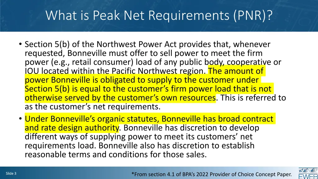 what is peak net requirements pnr