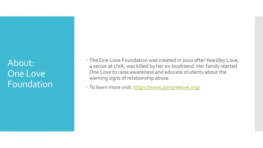 the one love foundation was created in 2010 after