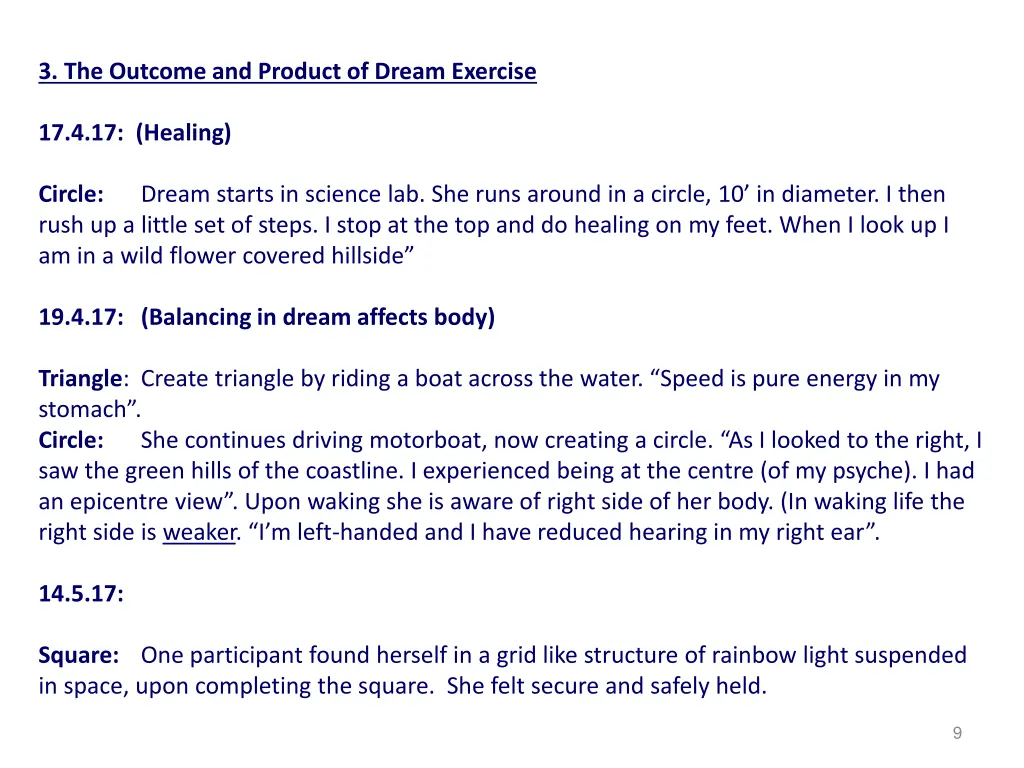 3 the outcome and product of dream exercise