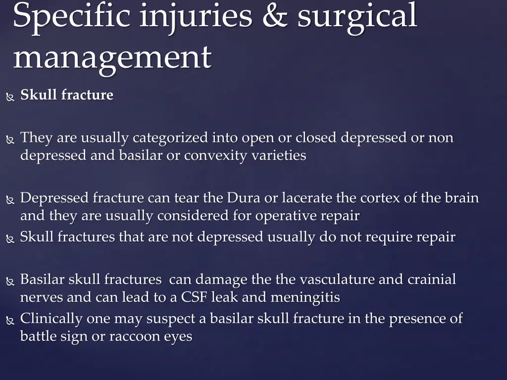 specific injuries surgical management