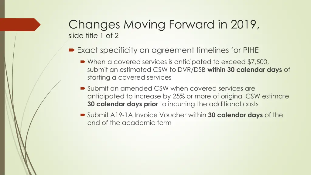 changes moving forward in 2019 slide title 1 of 2