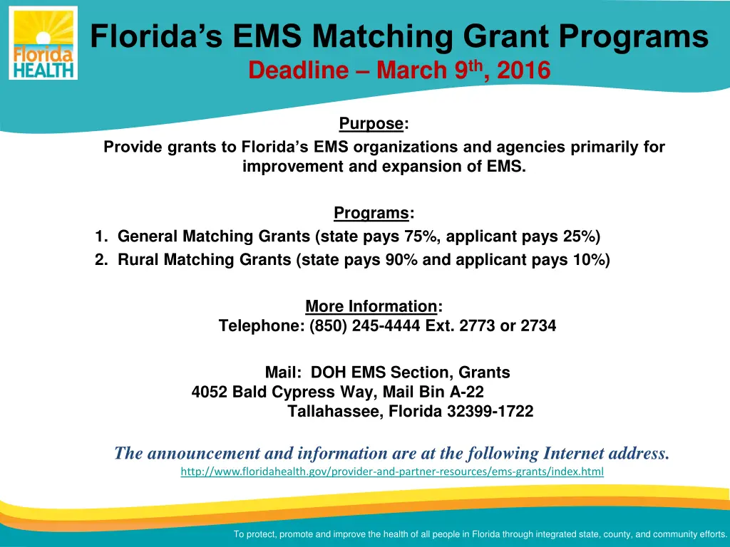 florida s ems matching grant programs deadline