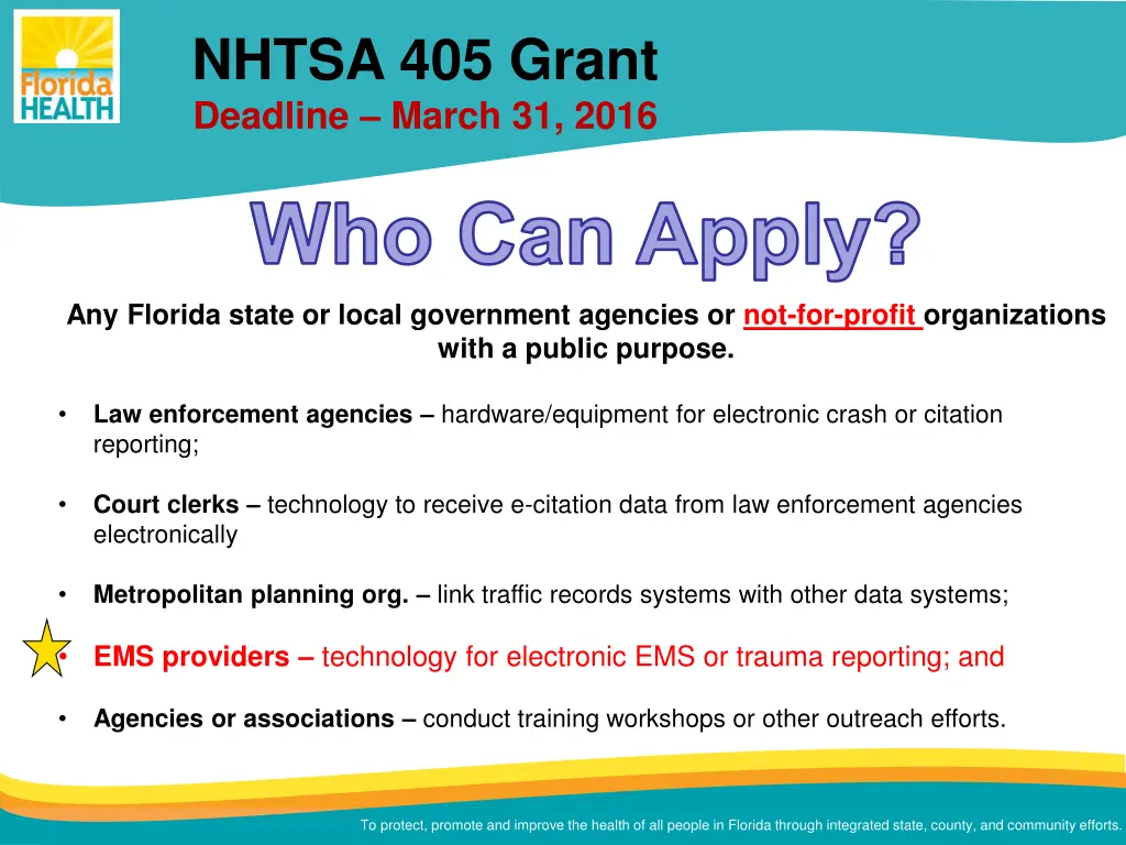 nhtsa 405 grant deadline march 31 2016