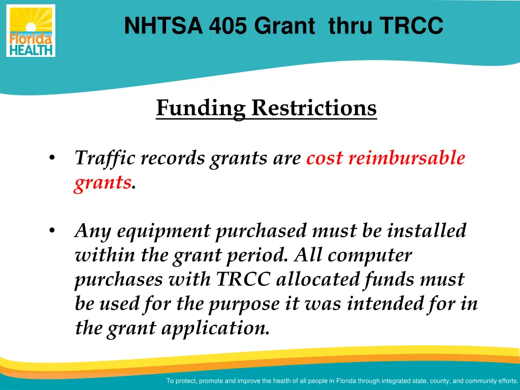 nhtsa 405 grant thru trcc