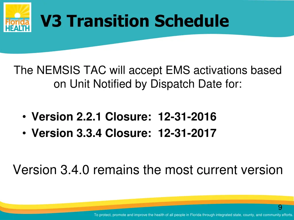 v3 transition schedule