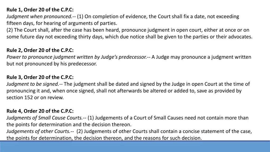 rule 1 order 20 of the c p c judgment when