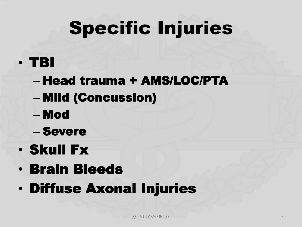 specific injuries