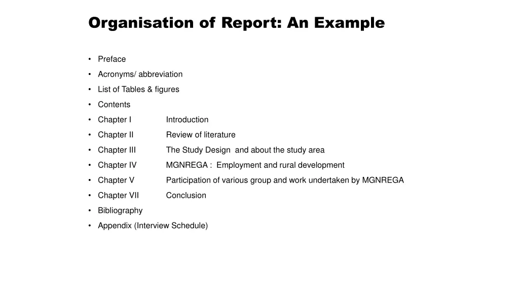 organisation of report an example