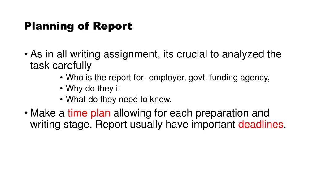 planning of report