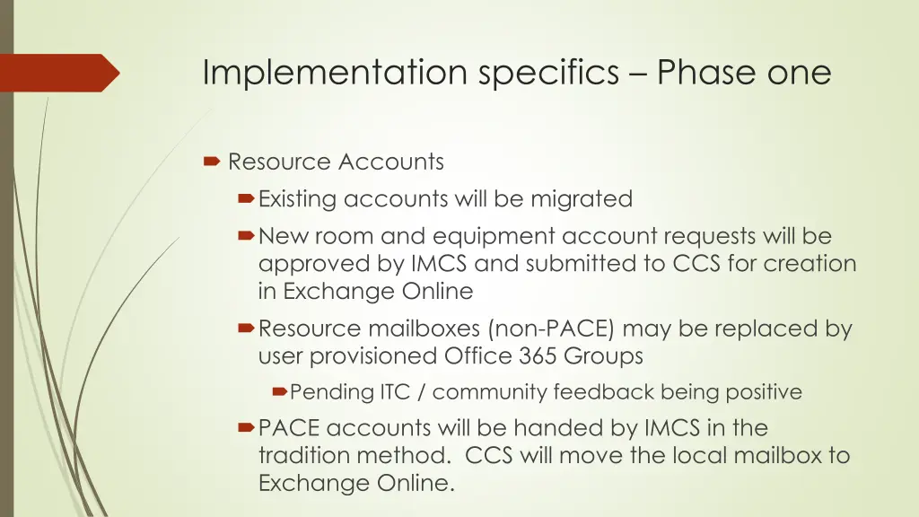 implementation specifics phase one 1