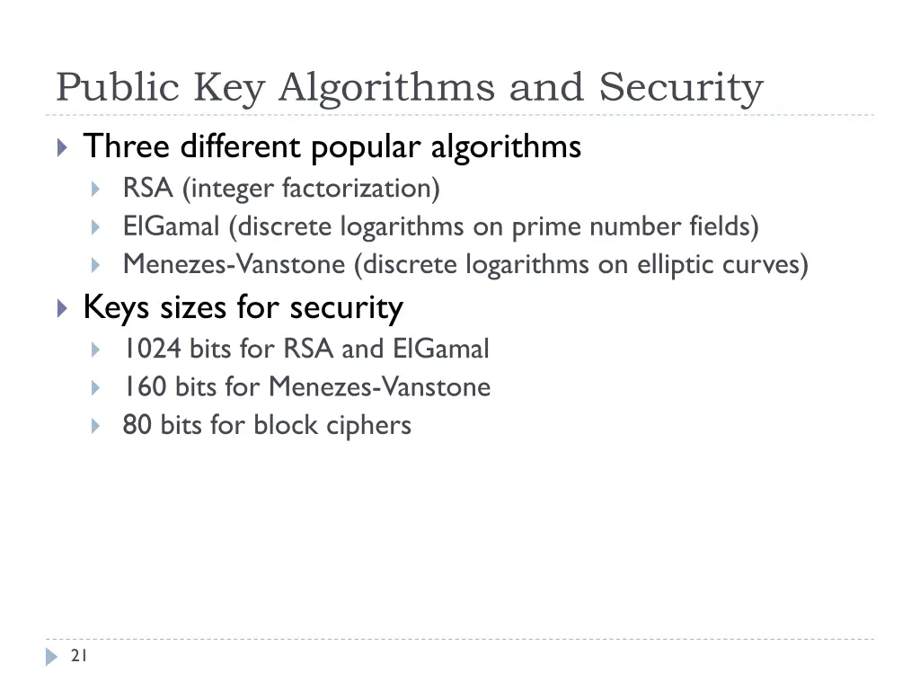 public key algorithms and security