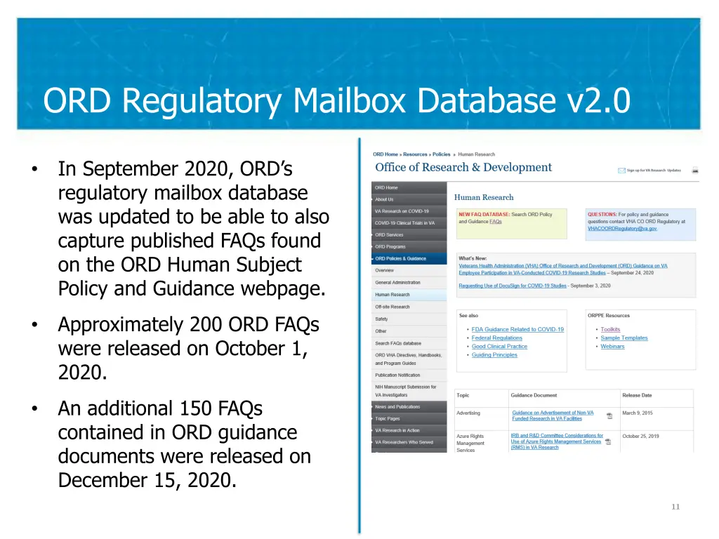 ord regulatory mailbox database v2 0