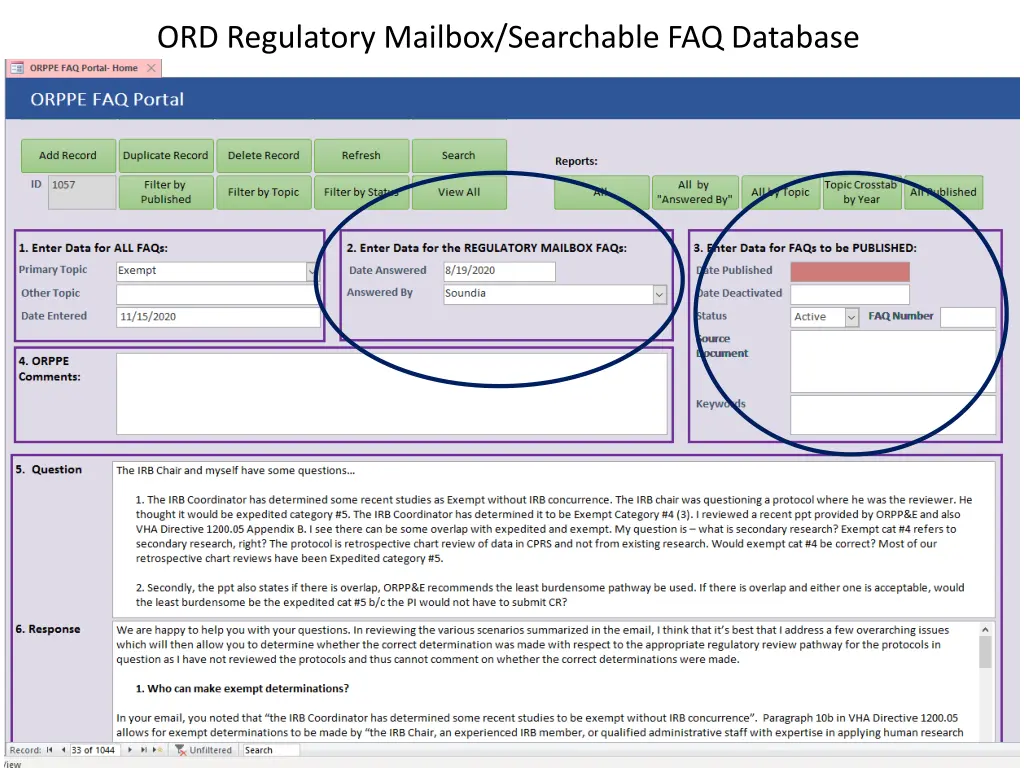 ord regulatory mailbox searchable faq database