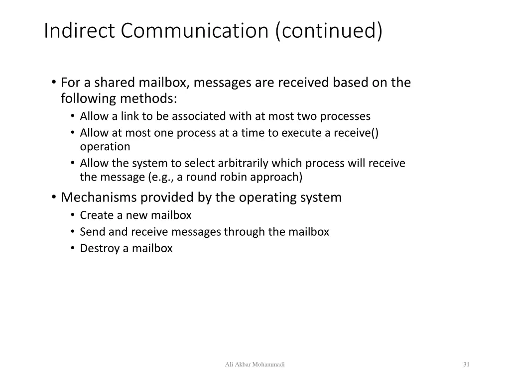 indirect communication continued