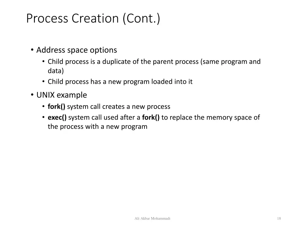 process creation cont