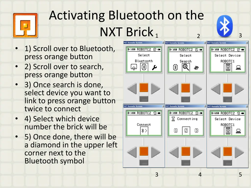 activating bluetooth on the nxt brick 1 scroll