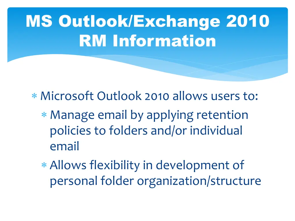 ms outlook exchange 2010 rm information