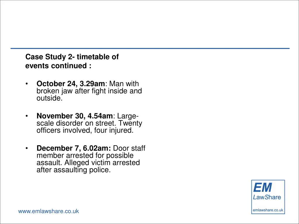 case study 2 timetable of events continued