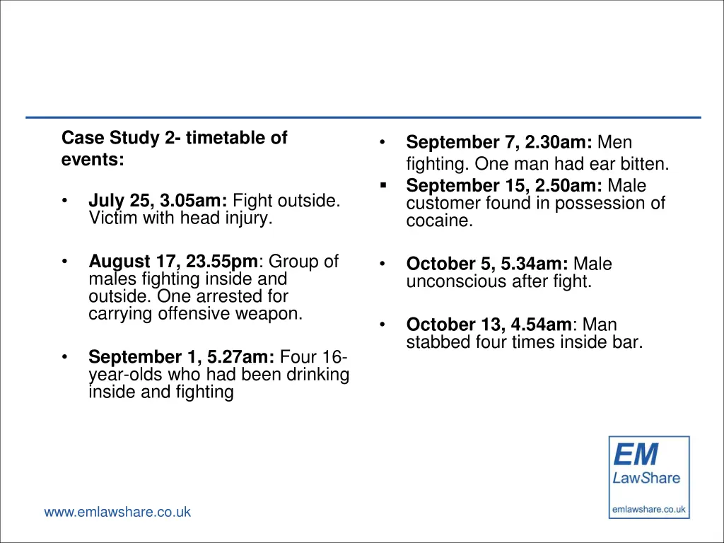 case study 2 timetable of events