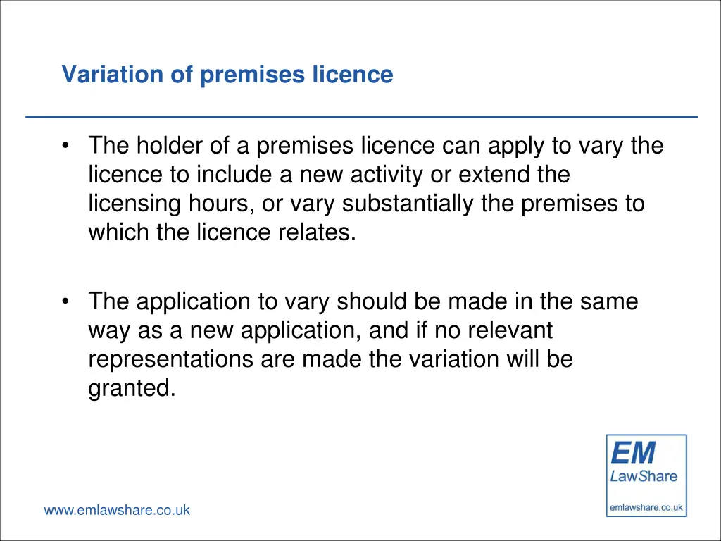 variation of premises licence