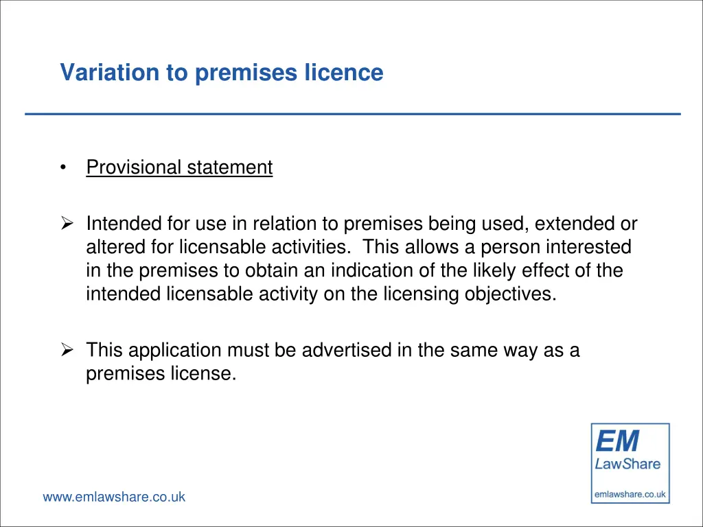 variation to premises licence 1