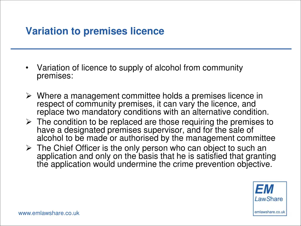 variation to premises licence