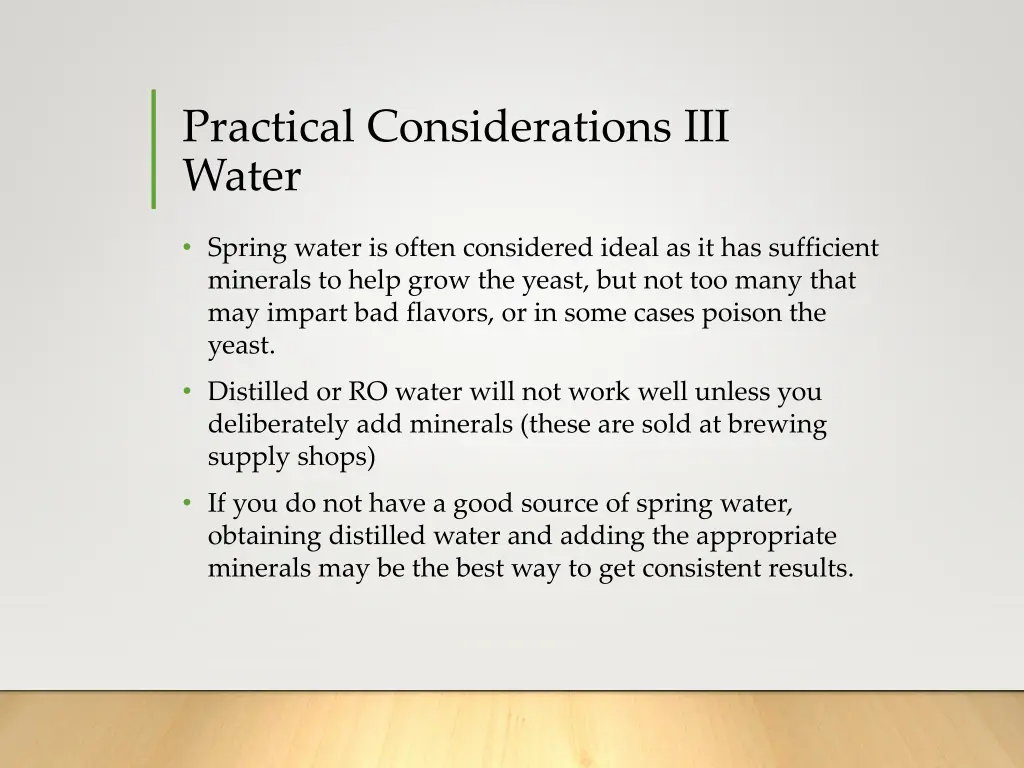 practical considerations iii water