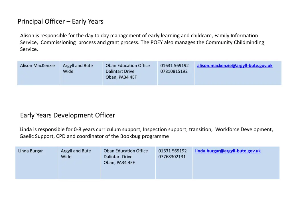 principal officer early years