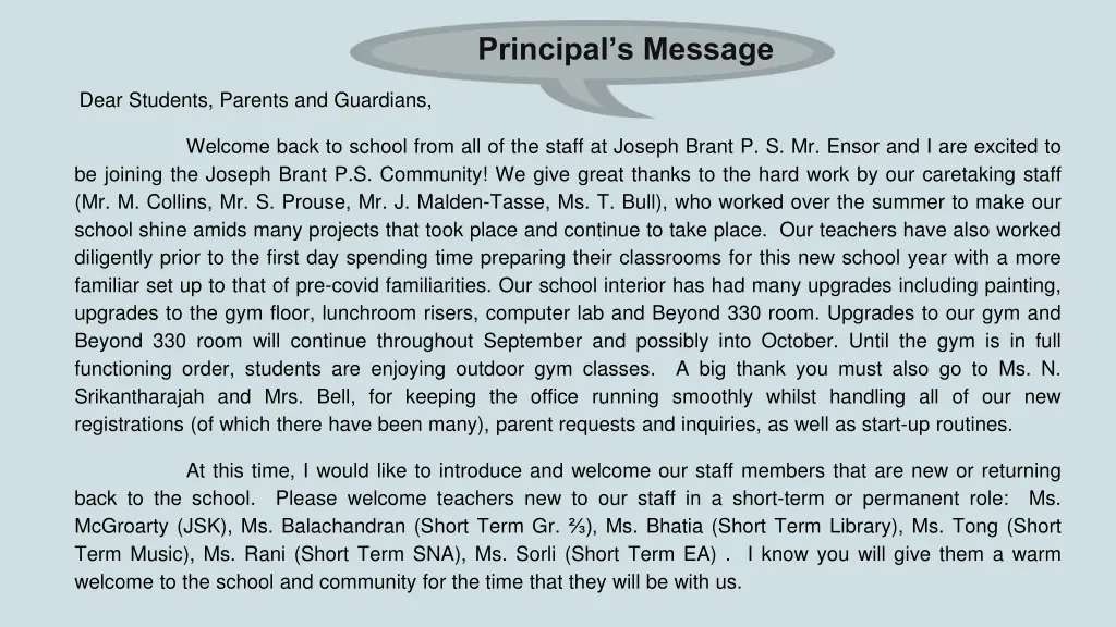 principal s message