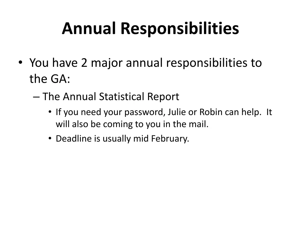 annual responsibilities