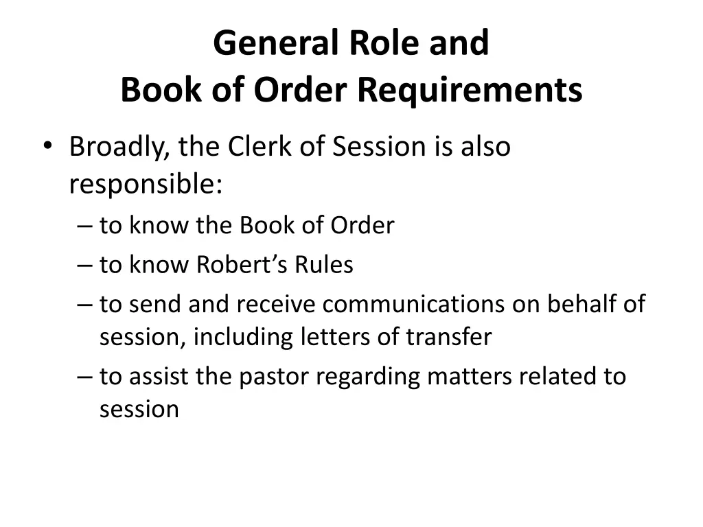 general role and book of order requirements 2