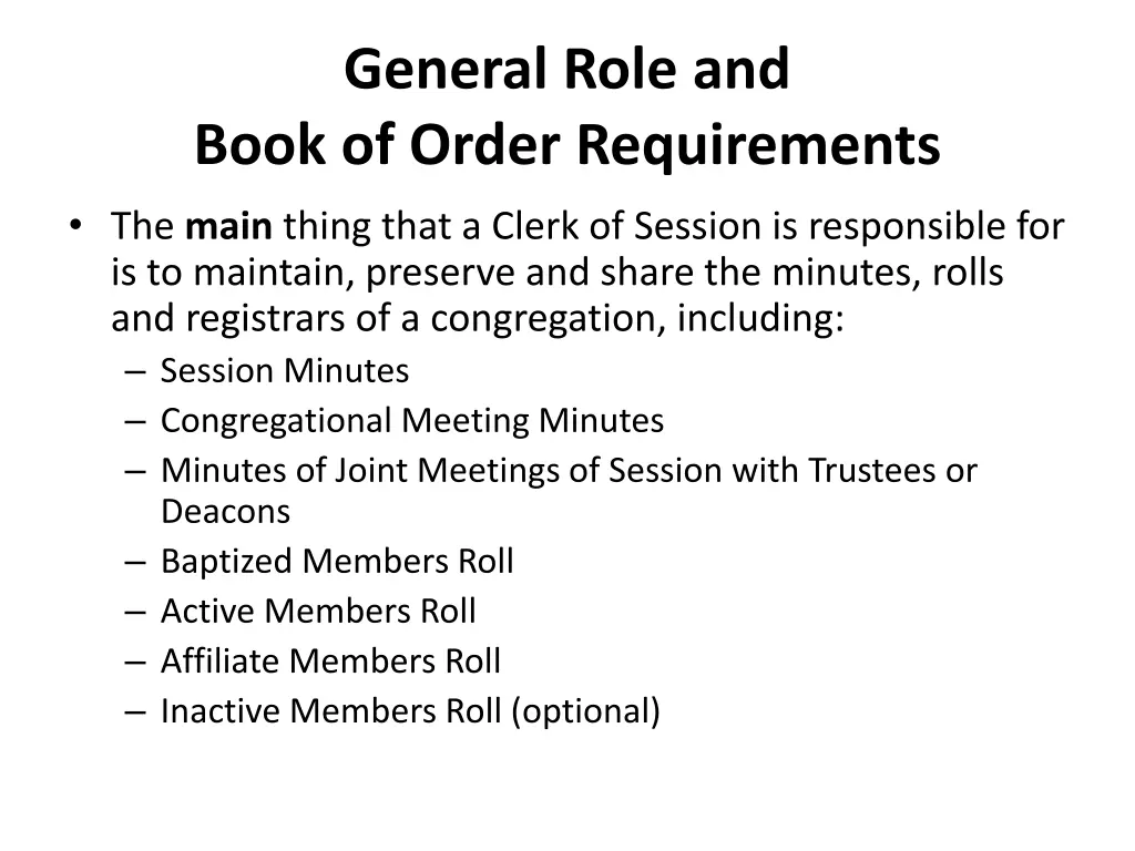 general role and book of order requirements