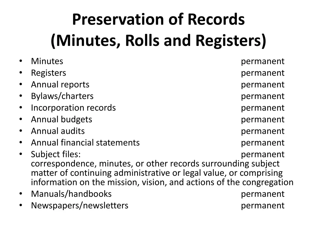 preservation of records minutes rolls 2