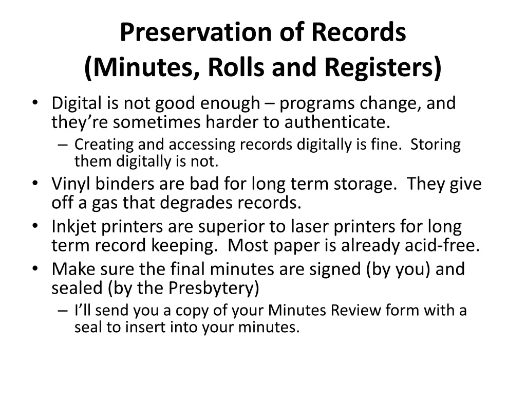 preservation of records minutes rolls