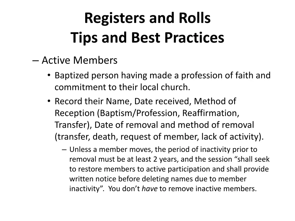 registers and rolls tips and best practices