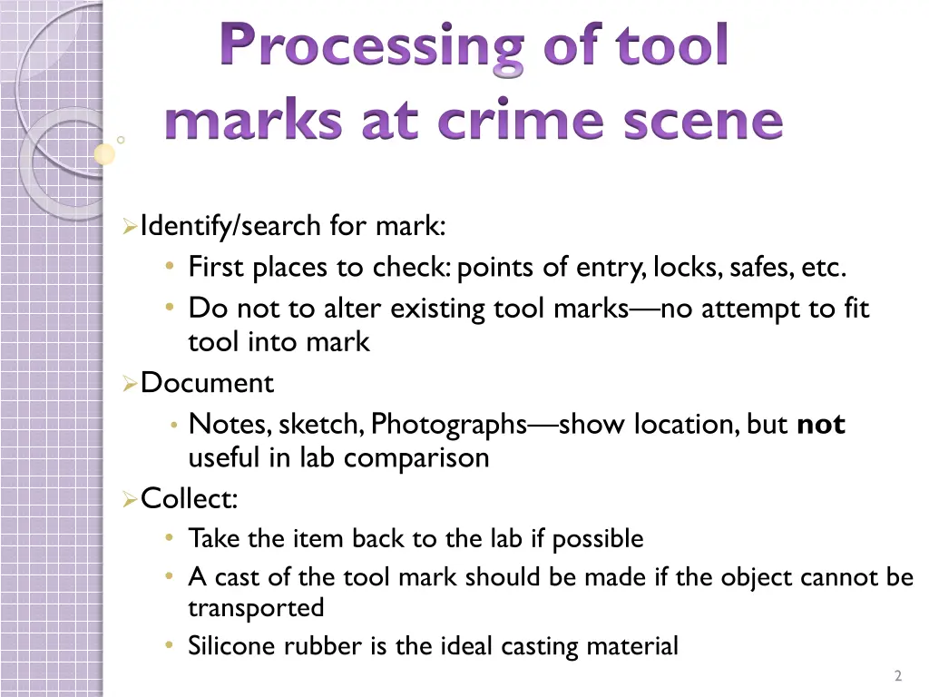 processing of tool marks at crime scene